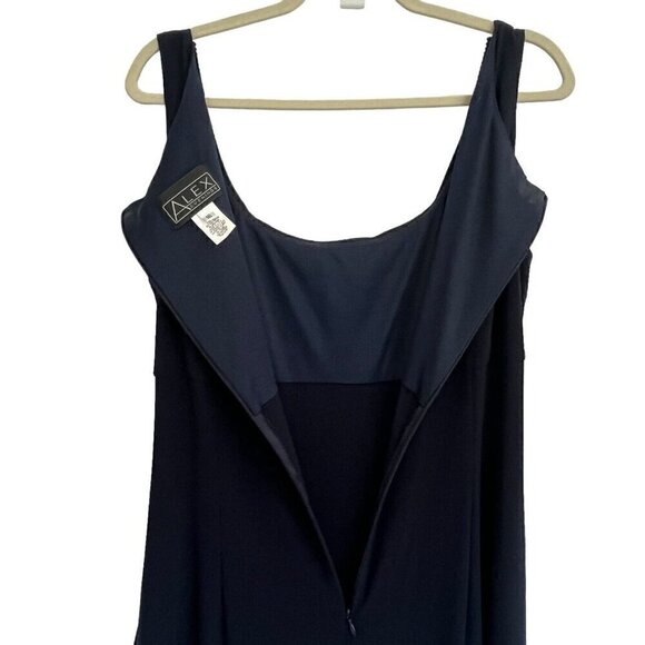 Alex Evenings 16 Long Maxi Dress Navy Blue Ruched Sleeveless Embellished Formal - Picture 10 of 15